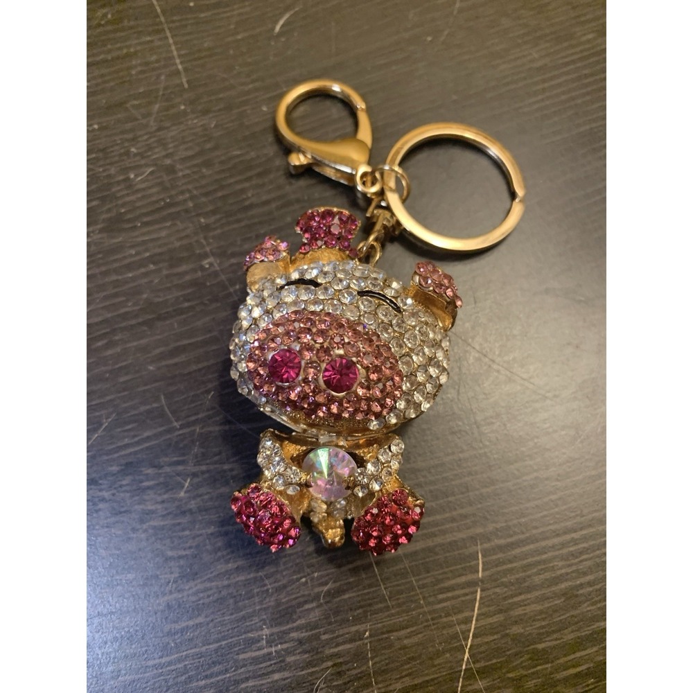 Pig Articulated Keychain Bejeweled Rhinestone Purse Jewelry‎ Bling Clip Key Ring